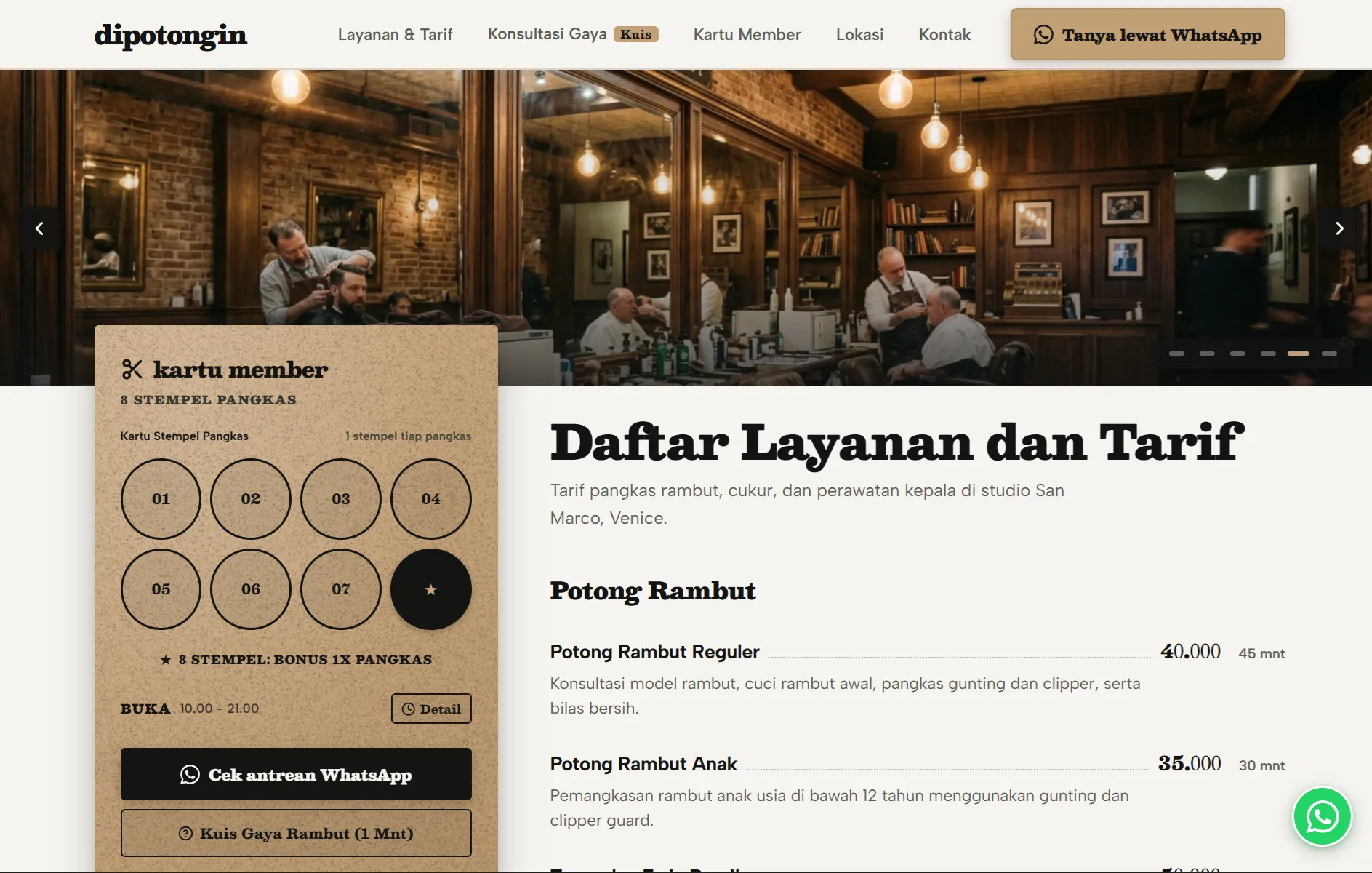 dipotongin tampilan website